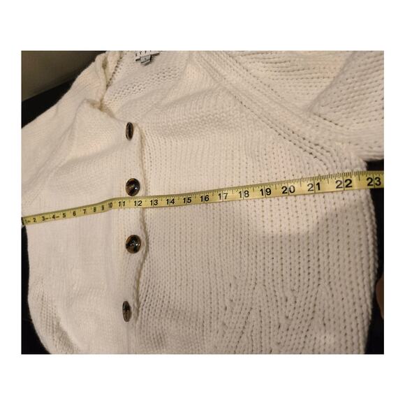 HYFVE Cream Button V-Neck Balloon Sleeve Open Knit Cardigan Sweater Womens Large - Picture 7 of 9